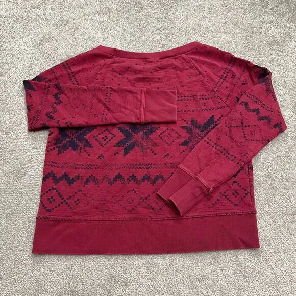 J.Crew Vintage Pullover Sweatshirt Womens Small Geometric Red Holiday Christmas - Picture 2 of 8